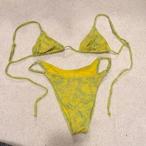 LA Hearts Green and Yellow Paisley Bikini Set